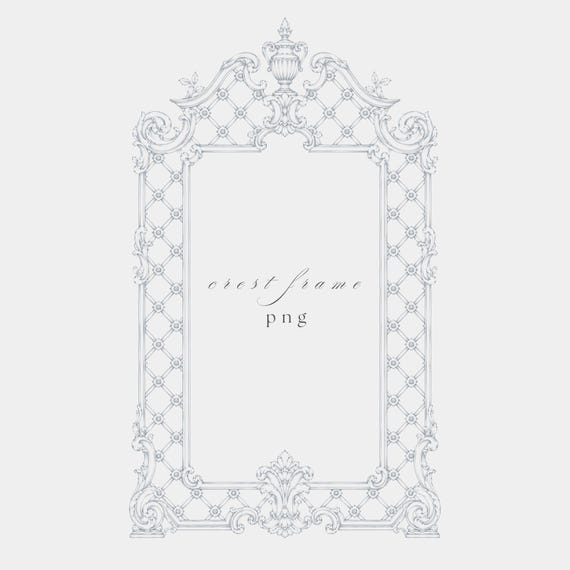 Baroque Trellis Frame PNG | Fine Line Pencil Clipart | Wedding Stationery | Transparent | 300 DPI