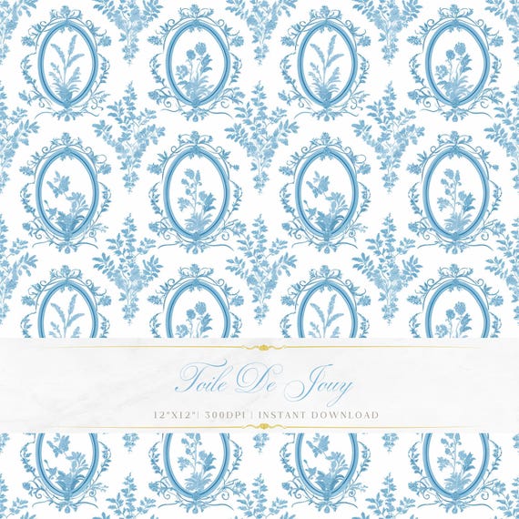 Blue Toile De Jouy Pattern | Floral Baroque Art Print (Digital Download)