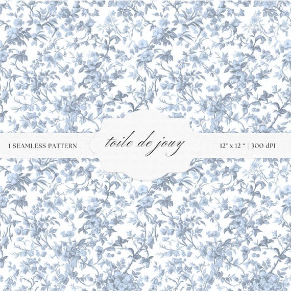 Blue Toile De Jouy Pattern | Floral Baroque Art, Seamless Print (Digital Download)