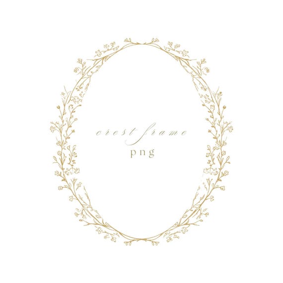 Gold Wedding Frame PNG, Oval Crest Border, Elegant Fine Line Clipart for Invitations, Logos, Branding and Stationery Designs