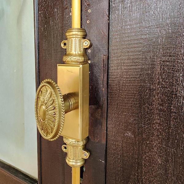 Code-E Small Engraved Style Knob Cremone Brass Antique brass finish each rod 120cm long with Knuckels Antique Brass Enough for 240cm Door
