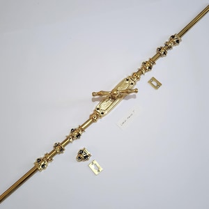 Brass Cremone Large Round T style knob with 2 rods each 120cm long with Knuckels for 240cm Door High