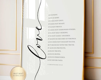 Love Wall Art Printable 1 Corinthians 13 Bible Verse Christian Scripture Wall Decor Faith Hope Love Printable Home Decor Digital Download