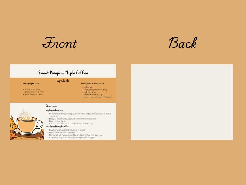 Starbucks Recipe Card, Printable Sweet Pumpkin Maple Coffee Recipe Card ...