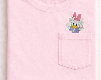 Embroidered Disney Daisy Duck Pocket Tshirt: Daisy duck peace sign shirt, Pocket Peeker tshirt