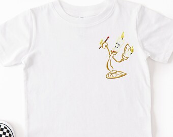 Embroidered Kids Beauty and the beast Lumiere the candlestick Sketch toddler Tshirt: Princess shirts for kids