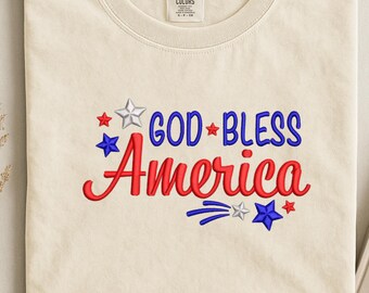 Embroidered God Bless America Sweatshirt, 4th of july embroidered tshirt, Embroidered patriotic flag shirt, Independence day embroidery