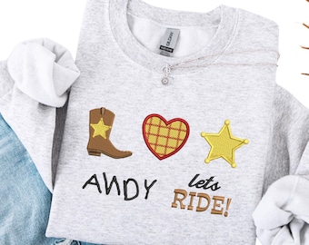 Embroidered Disney Toy Story Andy Cowboy tshirt, Toy Story Woody boot Andy Lets ride sweatshirt