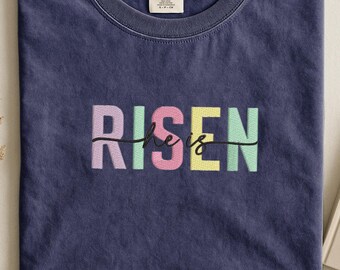 Embroidered He is Risen Sweatshirt, Happy Easter tshirt, Jesus has risen easter crewneck