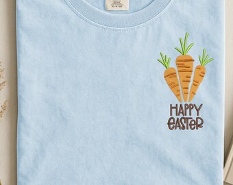 Embroidered Happy Easter Bunny Carrots Sweatshirt, Happy Easter embroidered tshirt, Jesus has risen easter crewneck, Easter eggs bunny shirt