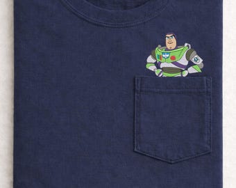 Embroidered Disney Buzz Lightyear Pocket Tshirt: Toy Story peeking pocket shirt, Pocket peeker tshirt only