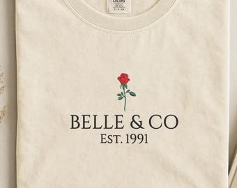 Embroidered Disney Princess Belle & Co Sweatshirt: Beauty and the beast established 1991 tshirt