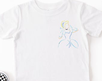 Embroidered Kids Princess Cinderella Sketch youth Tshirt: Princess shirts for toddler