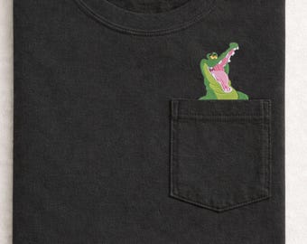 Embroidered Disney Peter Pan Tick Tock the crocodile Pocket Tshirt: Crocodile peeking pocket shirt, Pocket peeker tshirt only