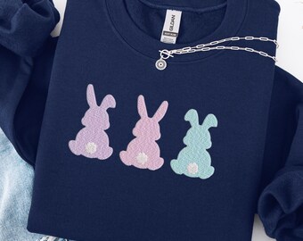 Embroidered Easter Bunny Sweatshirt, Happy Easter tshirt, embroidered Small bunny crewneck, easter chick shirt