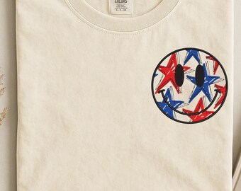 Embroidered Smile 4th of july Sweatshirt, 4th of july embroidered tshirt, Embroidered patriotic flag shirt, Independence day embroidery