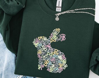 Embroidered Easter Bunny Coquette Bow Sweatshirt, Cute easter bunny bow tshirt, Happy Easter crewneck
