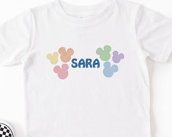 Personalized Kids Embroidered Mouse Ears Sketch Tshirt: Custom kid name shirt
