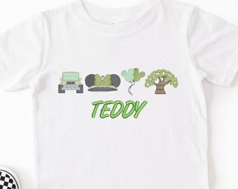 Personalized Kids Embroidered Animal Kingdom Sketch Tshirt: Custom kid name shirt Safari shirt