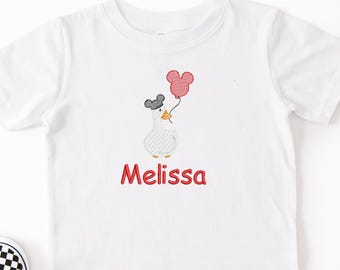 Personalized Kids Embroidered Magical Mouse Goose Sketch Tshirt: Custom kid name Balloon Mouse shirt