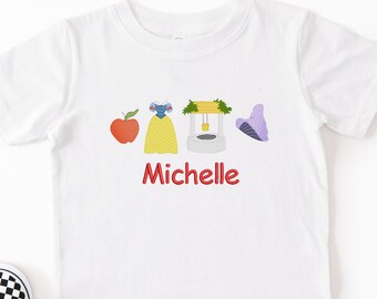 Personalized Kids Embroidered Snow White Sketch Tshirt: Custom kid name  fairest of them all princess shirt