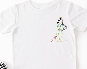 Embroidered Kids Princess Mulan Sketch toddler Tshirt: Princess shirts for kids