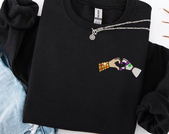 Embroidered Disney Toy Story Woody and Buzz Heart Hands shirt, woody and buzz lightyear sweatshirt, cute toy story sweater