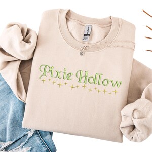 Sudadera bordada de Disney Campanilla Pixie Hollow, camiseta de Campanilla de Peter Pan, sudadera de cuello redondo de Campanilla Hada de Nunca Jamás