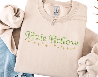 Embroidered Disney Tinkerbell Pixie Hollow Sweatshirt, Tinker bell from Peter Pan tshirt, Tinkerbell Neverland Fairy crewneck