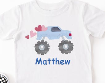 Embroidered Boys Monster Truck sketch tshirt: Valentines day shirt boy shirt