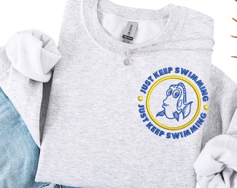 Embroidered Disney Finding Nemo Just keep swimming tshirt, dory from finding nemo sweatshirt, embroidered finding nemo sweater