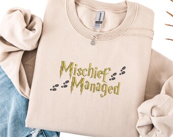 Embroidered HP Mischief Manages tshirt, Hogwarts Merauders Map crewneck, Gryffindor harry ron Hermione sweatshirt, Wizard in training shirt