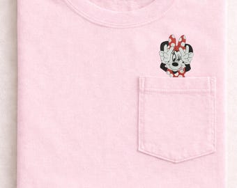 Embroidered Disney Minnie mouse Pocket Tshirt: Minnie Mouse peace sign shirt, Pocket Peeker tshirt