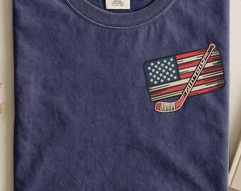 Embroidered American Flag Ice Hockey Sweatshirt, USA Hockey embroidered tshirt, Embroidered patriotic flag ice hocky crewneck