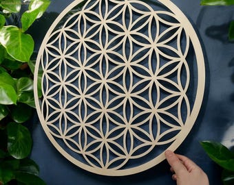 Hölzerne Mandala-Wand-Kunst, hölzerne Dekoration, Wand-Kunst-Dekor, großes Mandala, Wandbehang, Holz-Dekor, Geometrie Blume des Lebens, Boho Wohndekor