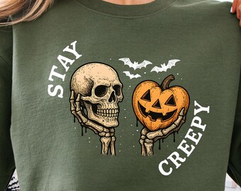 Stay Creepy Halloween Shirt, Retro Dripping Heart Halloween Shirt, Halloween Skeleton Shirt, Stay Creepy Sweatshirt, Halloween Gifts