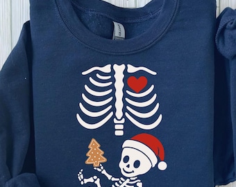 Skeleton Maternity Sweatshirt, Pregnant Skeleton Shirt, Pregnancy Announcement Gifts, Baby Reveal Shirt, Merry Christmas Shirt