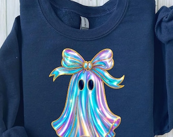 Shimmering Ghost Shirt, Iridescent Ghost Tee, Coquette Aesthetic Halloween Shirt, Cute Girly Ghost Shirt, Glitter Ghost Hoodie