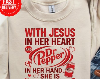 With Jesus in Her Heart Dr Pepper in Her Hand Shirt, Jesus Love T-Shirt, Christmas Coke Shirt, Christmas Gifts