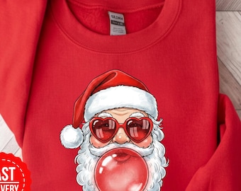 Santa Bubble Gum Christmas Sweatshirt, Christmas Santa Shirt,  Santa Blowing Bubble Shirt, Funny Christmas Gifts, Xmas Bubble Gum Shirt
