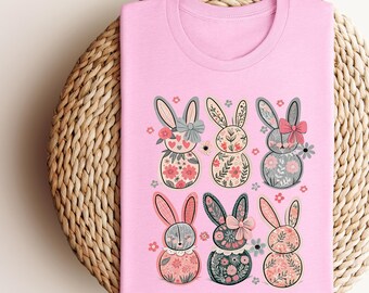 Easter Bunny T-Shirt - Happy Easter Shirt - Floral Easter Shirt - Cute Peeps Shirt - Rabbit Shirt - Easter Day Shirt - Gift For Kids