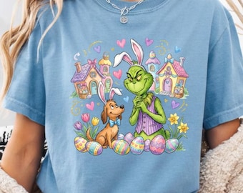 Easter Grinch Bunny Shirt, Cute Grinch & Max Easter Eggs Tee, Spring Easter Gift, Trend Easter Egg Tees