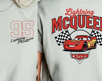 Comfort Colors Retro Two Sided Lightning Mcqueen Shirt, Disney Cars Shirt, Disney Pixar Cars Shirt, Disneyland Family Trip T-Shirt