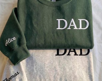 Camiseta de manga larga bordada personalizada para papá - Suéter para el Día del Padre - Regalo para el Día del Padre - Nombre personalizado de los niños - Bordado en la manga