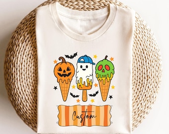 Personalized Kids Halloween Shirt, Custom Name Shirt for Halloween, Halloween Ice Cream Shirt, Halloween Gift, Toddler Halloween Shirt