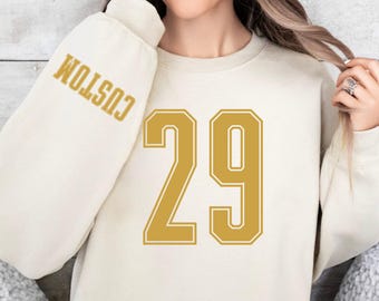 Custom Number and Name Sleeve Print Sweatshirt, Custom Team Number Shirt, Custom School Team Shirt, Game Day Sweatshirt