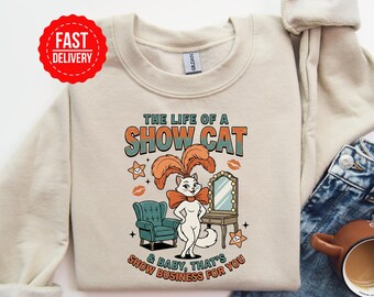 Camiseta vintage "La vida de un showcat", camiseta de showgirl, regalo para amantes de los gatos, camiseta divertida de música, camiseta de concierto, camiseta de gato lindo