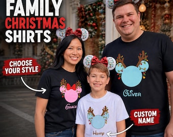 Personalized Disney Christmas Shirt, Custom Reindeer Family Matching Tee, Holiday Mouse Ears Shirt, Christmas Gift For Family Vacation