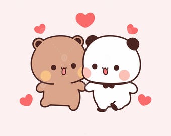 Kawaii images png, Cute Couple  Panda Bear  Svg, Lovely Panda and bear Cute Dudu Bubu Kawaii Clipart Png gift for lovers, Digital download