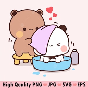 Love Couple Kawaii Panda Bear  Svg, Lovely Panda and bear Cute Dudu Bubu Kawaii Clipart Png gift for lovers, Digital download